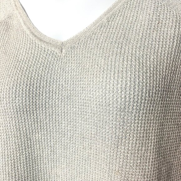 LIZ CLAIBORNE METALLIC SILVER V-NECK 3/4 SLEEVE PULLOVER SWEATER - XL - Picture 2 of 5